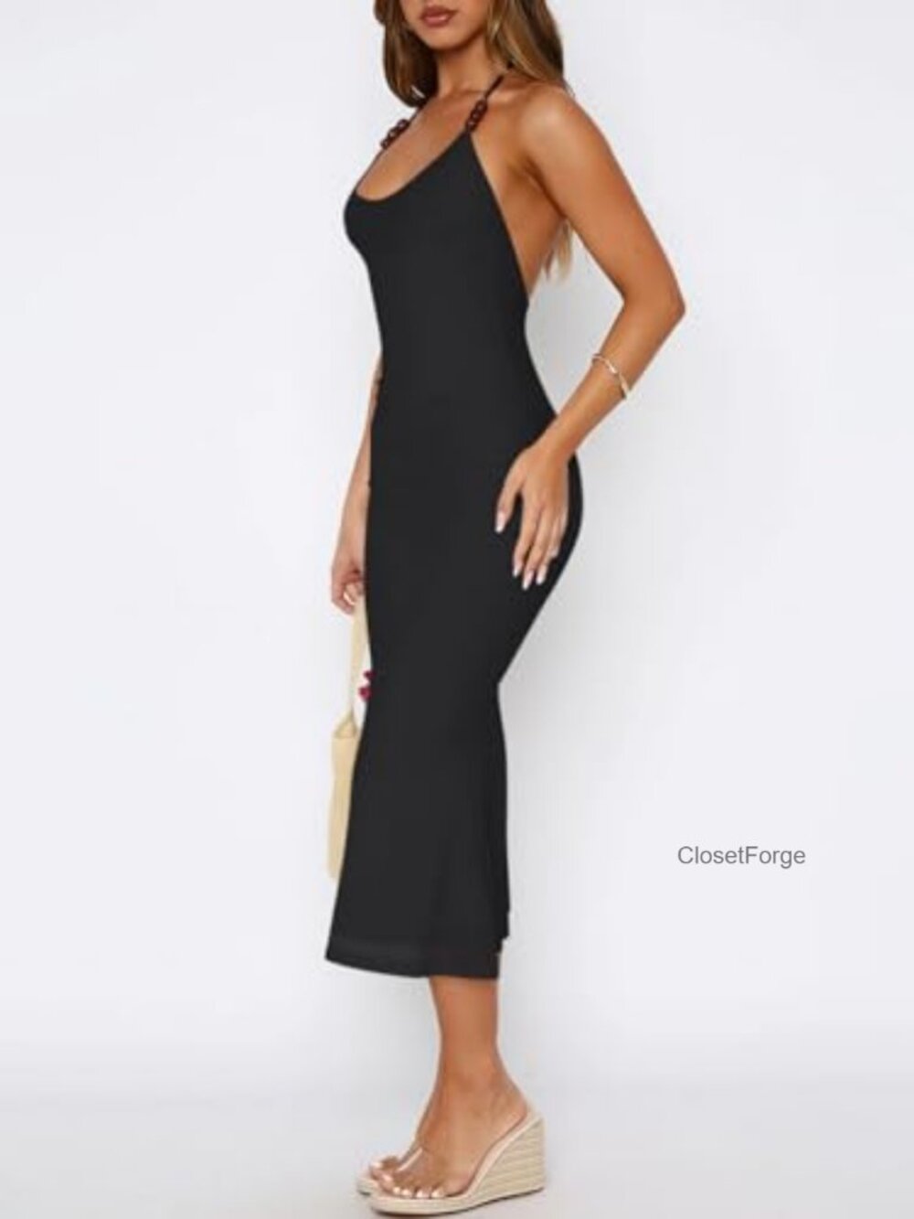 Sexy Halter Neck Mesh Midi Bodycon Dress - Picture 2 of 6